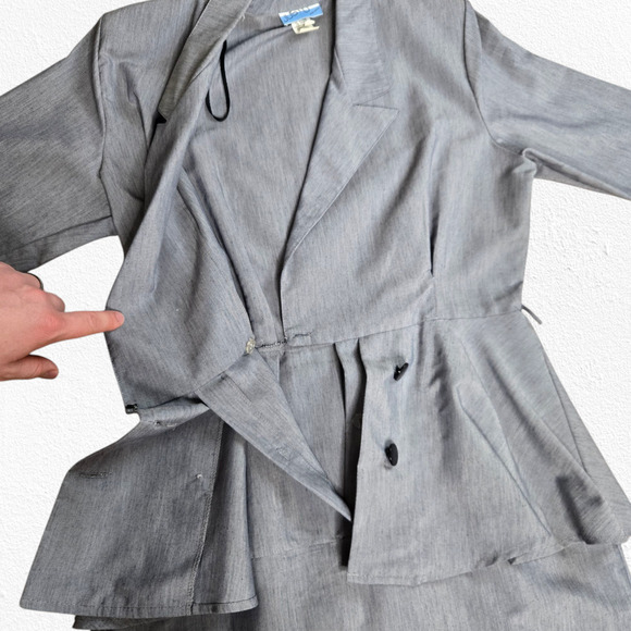 1980s Vintage Gray Office Career Made in USA Peplum Pencil Power Dress Size 14P - Picture 9 of 10